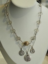 COLLIER ANCIEN DRAPERIE ARGENT MASSIF MEDAILLE RELIGIEUSE ANTIQUE RELIGIOUS NECK