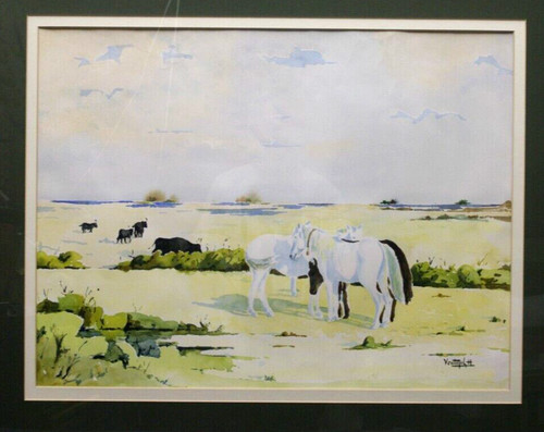 Grande aquarelle camargue par - camargue,