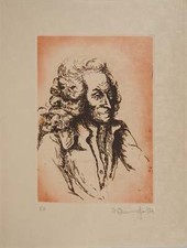 Alain BONNEFOIT : Buste de Voltaire, Gravure originale signée