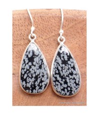 Boucles d'oreilles Obsidienne floconneuse forme goutte YM49.1-a