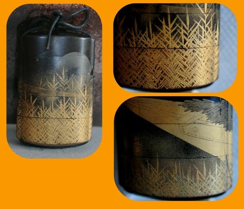 Inro signed moei gold - inro, lacquer