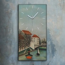 Horloge décorative sur toile 30x60 Ville Rivière Bateaux Arbres Henri Rousseau