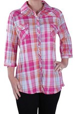 Femme Casual � carreaux Manches 3/4 Blouse Check Hauts chemise