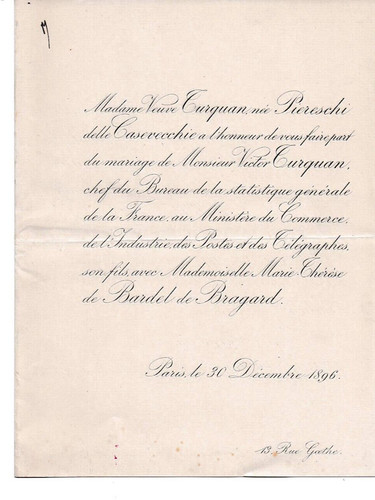 Faire part mariage 1896 - mariage, victor