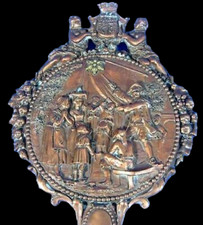 Rare MIROIR laiton SCENE DE MAGIE circa 1850 / magie cup and balls escamoteur