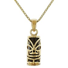 LOT Pendentif Tiki Plaqué Or et Onyx synthétique + Chaîne - Longueur AU CHOIX