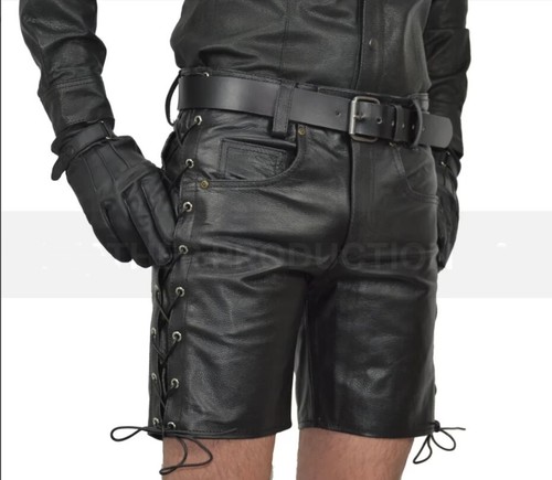 Short cuir lacets - short, noir