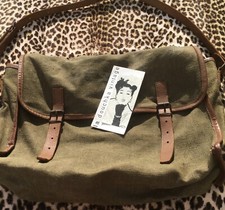 FRENCH 1950s POSTMAN MUSETTE MESSENGER BAG~STAMPED~GREEN METIS CANVAS & LEATHER
