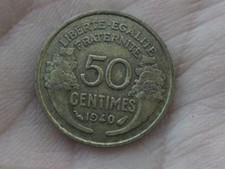pièce de monnaie , 50 centimes de franc  1940