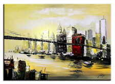 Abstrait - Ny - Peinture À L'Huile Peint à la Main Signé 70x50cm, Tableau Déco