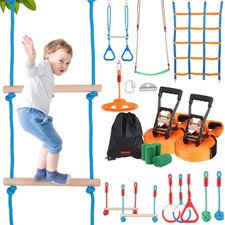 VEVOR Parcours d’Obstacles Ninja pour Enfants Slackline 2x19,8 m 12 Obstacles