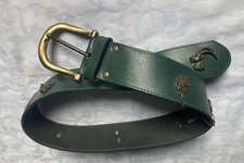 Ceinturon Cuir vert sapin thème Montagne / TBE/ 70 cm