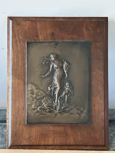 Cadre bois laiton repoussé - cadre, et