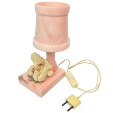 ANCIENNE LAMPE DE CHEVET EN ALBATRE ROSE DECOR COLOMBES