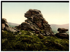 Angleterre. Dartmoor. Vixen Tor. Vintage photochrom by P.Z, Photochrom Zurich 