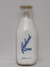 TSPQ Milk Bottle Roseland Farm Dairy Rome NY 1962 FRESH FROM THE FARM