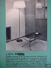 PUBLICITÉ DE PRESSE 1959 G.RISPAL TABLE FER NOIR LAMPADAIRE RÉGLABLE CUIVRE