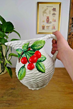 Cruche, pichet, barbotine cerises, made in Italy