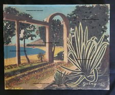 H/toile 1966 Cote d'azur bateau montagnes Alpes plante Aloe vera Guémy 32.8*40.7