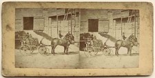 Carriole Ancienne Chevaux Photographie Stereo Vintage Albumine c1860