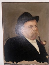 Tableau Ancien 19ie   32,2x24,2 Portrait Homme A La Pipe École Hollandaise