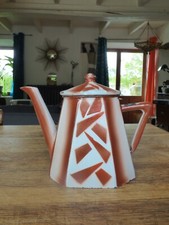 Rare cafetière ancienne Art Déco en tôle émaillée AUBECQ, France