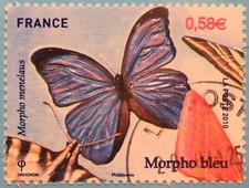 FRANCE 2010  Oblitéré YT 4498 "Morpho bleu" relief  issu du carnet  CACHET ROND 