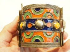 BRACELET BERBERE ANCIEN EMAILLE METAL ARGENTE ANTIQUE ETHNIC ENAMELED