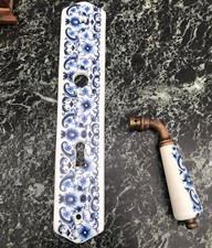 French Door Knob Lever Back plate porcelain ￼de Paris Limoge Vintage Blue Floral