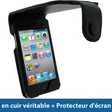 Noir Housse Cuir Véritable pour Apple iPod Touch 4G 4ème iTouch Etui Coque Case