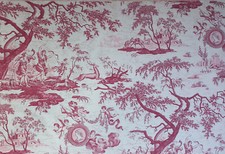 COUPON TISSU AMEUBLEMENT TOILE DE JOUY ROUGE DIANE  CHASSERESSE
