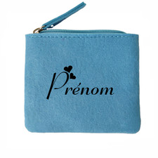 Porte monnaie bleu avec votre prenom petit coeur