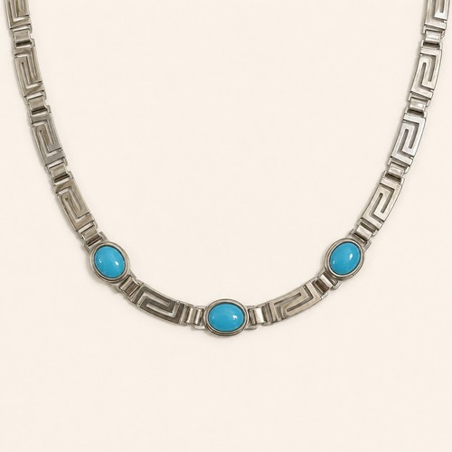 Collier clé grecque - , cabochon