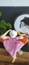 Doudou plat lapin rose orange