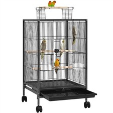 Cage à Oiseaux sur Pied en Métal à Roulettes pour Perruches Canaris 79 cm H Noir