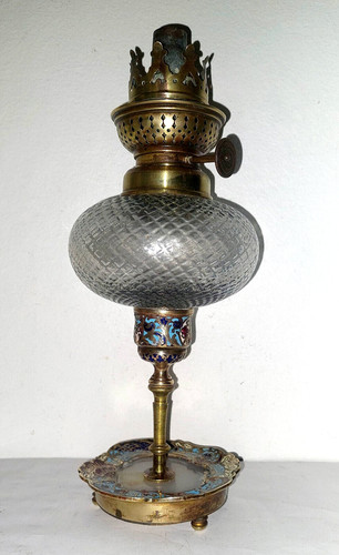 Lampe pétrole pied bronze - a,
