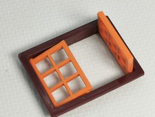 MAJOKIT FENÊTRE MARRON A DEUX VANTAUX ORANGE A PETITS CARREAUX