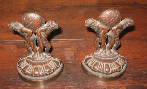 Early antique bronze bookends - bronze,