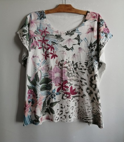 Shirt blanc fleurs coton - t-shirt,