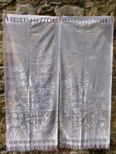 French pair white  curtains lace motif bird flower  24'' x 60'' each