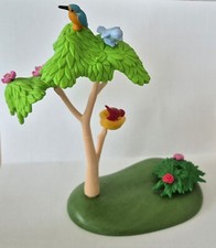 ARBRE SUR SOCLE AVEC MOINEAUX NID ET OISEAU EXOTIQUE PLAYMOBIL...