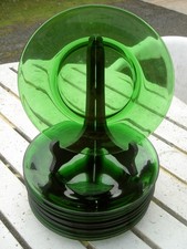 6  ASSIETTES PLATES verre couleur Vert "VERECO France" époque Vintage 1960/1970