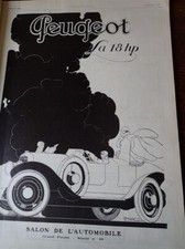 PEUGEOT auto 18 HP René VINCENT + OVOMALTINE pub papier ILLUSTRATION AUTO 1924 c
