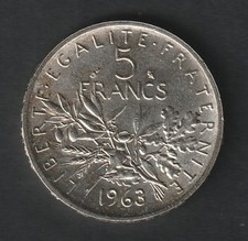 5 Francs Argent, FRANCE 1963, SEMEUSE, Sous Capsule, 12 G, TTB, KM 926, LF 340/7
