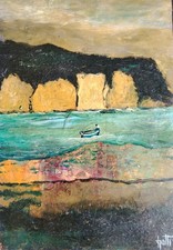 Jolie Peinture Marine Aux Tons Ocres  D ' Yves Motti (Peintre Pays Basque) 