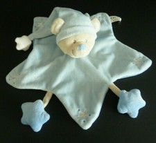 G12. DOUDOU PLAT ETOILE VETIR GEMO OURS BLEU BLANC ECRU BONNET ETAT NEUF*