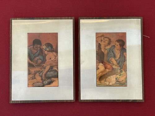 Paire tableaux émaux sur - paire,