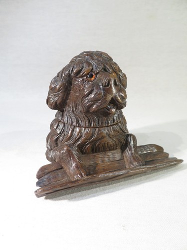 Ancien encrier bois - bois, sculpte