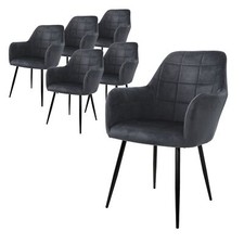 Lot de 6 chaises fauteuil design velours rétro salle à manger salon cuisine gris