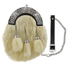 Écossais Robe Complète Escarcelle Lapin Blanc Fourrure & Chrome Cantle Celtique